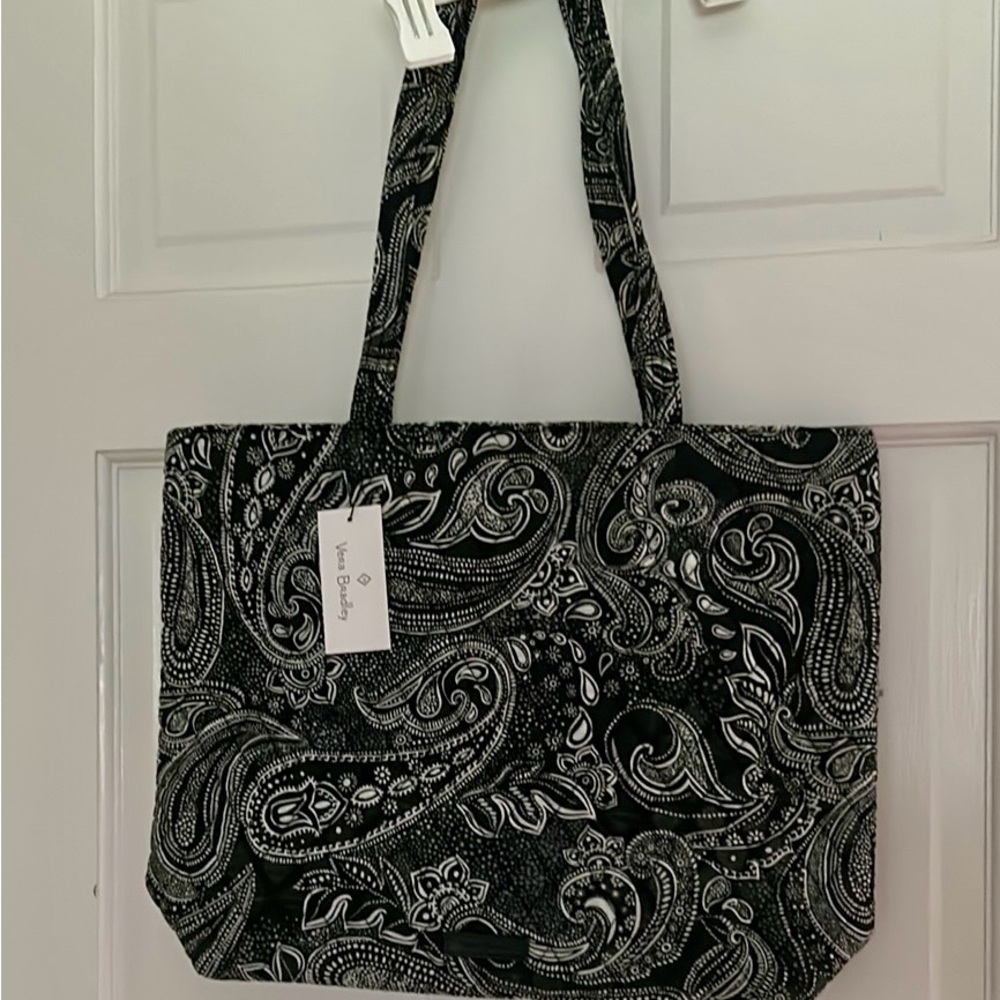Vera Bradley Black Essential Tote in Stellar Paisley Floral Design, NWT